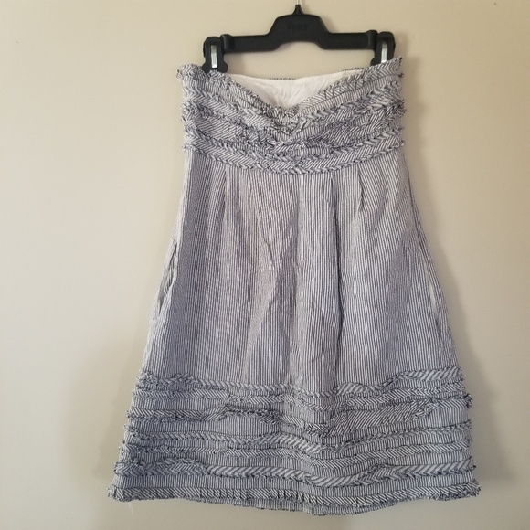 CYNTHIA Steffe Strapless Cotton Ruffled Trim Striped Dress Size 6 - Picture 6 of 9